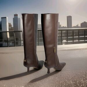 Coach Sculpt C Leather Tall Kitten Heel Boot Maple Brown Size 6.5B NIB